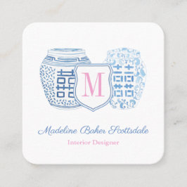 Chinoiserie Chic Blue and Rosa Mamma call Fyrkantigt Visitkort