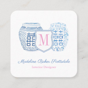 Chinoiserie Chic Blue and Rosa Mamma call Fyrkantigt Visitkort
