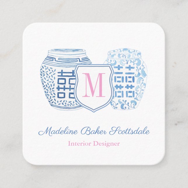 Chinoiserie Chic Blue and Rosa Mamma call Fyrkantigt Visitkort (Framsida)