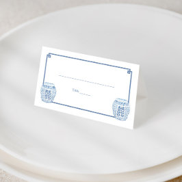 Chinoiserie Chic Blue and White Ginger Burk Bröllo Placeringskort