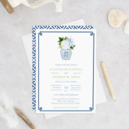 Chinoiserie Chic Blue & Grönt Ginger Burk Bröllop Inbjudningar