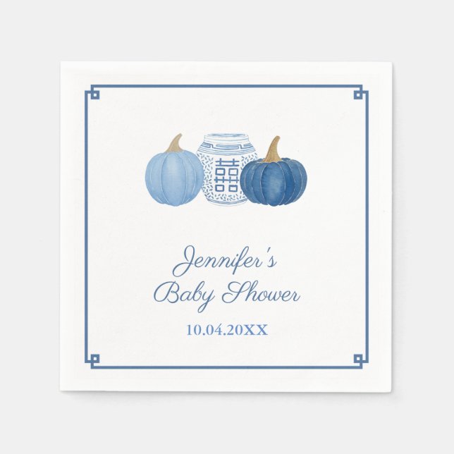 Chinoiserie Chic Blue Pumpkins Baby Shower Party Pappersservett (Framsidan)