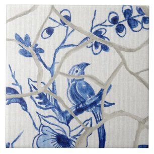 Chinoiserie Chic Blue White Chinese Bird Blommigt Kakelplatta