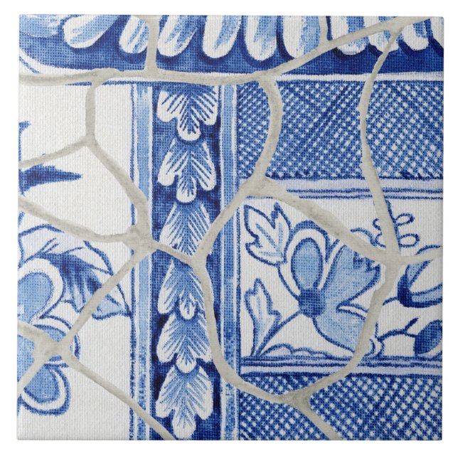 Chinoiserie Chic Blue White Chinese Blommigt Pagod Kakelplatta (Framsidan)