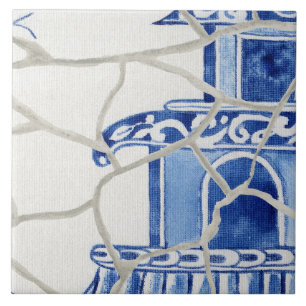 Chinoiserie Chic Blue White Chinese Pagoda Kakelplatta