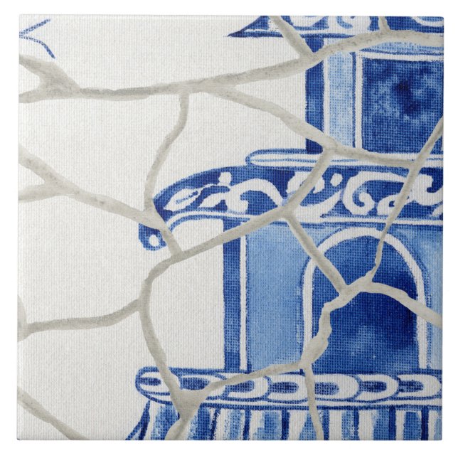 Chinoiserie Chic Blue White Chinese Pagoda Kakelplatta (Framsidan)