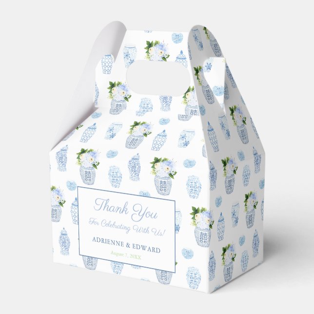 Chinoiserie Chic Chartreuse Navy Bröllopsdusch Presentaskar (Framsidan Sidan)