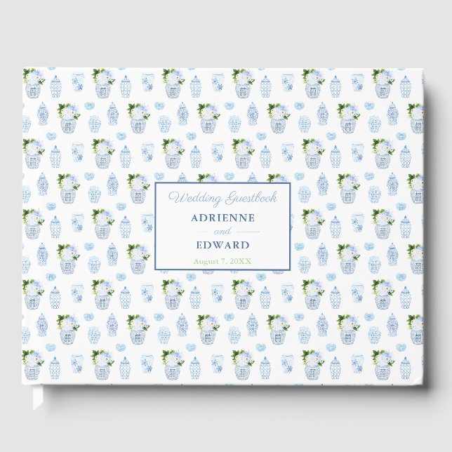 Chinoiserie Chic Dubbel Lycka Krukor Bröllop Gästböcker (Framsida)