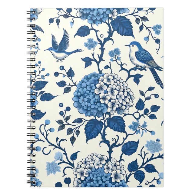 Chinoiserie Chic, Hydrangeas och Bluebirds Anteckningsbok (Framsidan)