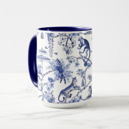 Chinoiserie Chic Jungle Toile | Blå och vit stor Mugg