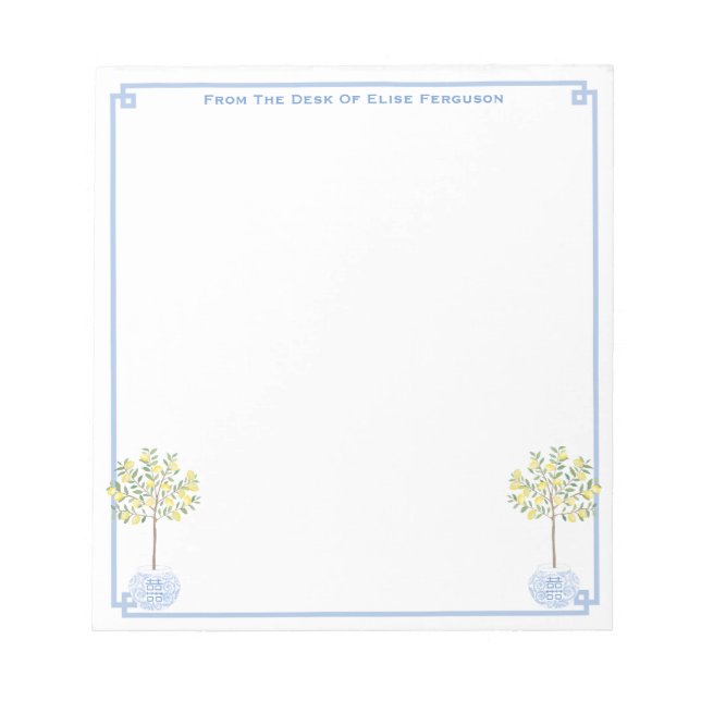 Chinoiserie Chic Lemon Träd Classic Dam Desk Anteckningsblock (Framsida)