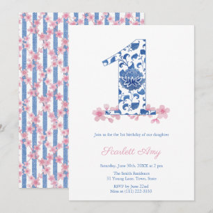 Chinoiserie Chic Little Girl 1st Birthday Party Inbjudningar
