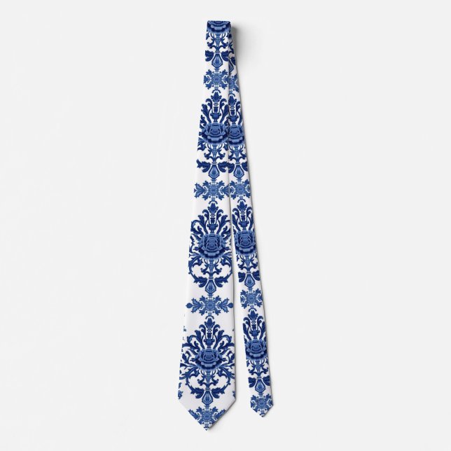 Chinoiserie Chic Marinblå Blommig Ornament Mönster Slips (Framsida)