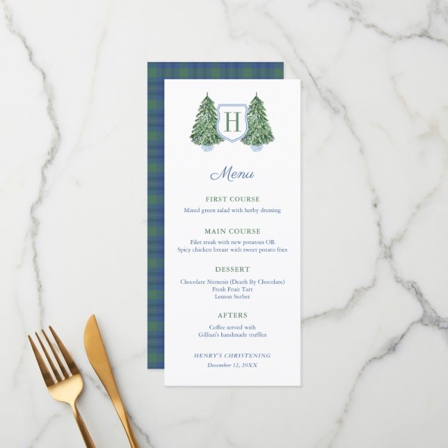 Chinoiserie Chic Monogram Winter Baptism Party Meny (Fram/Back In Situ)
