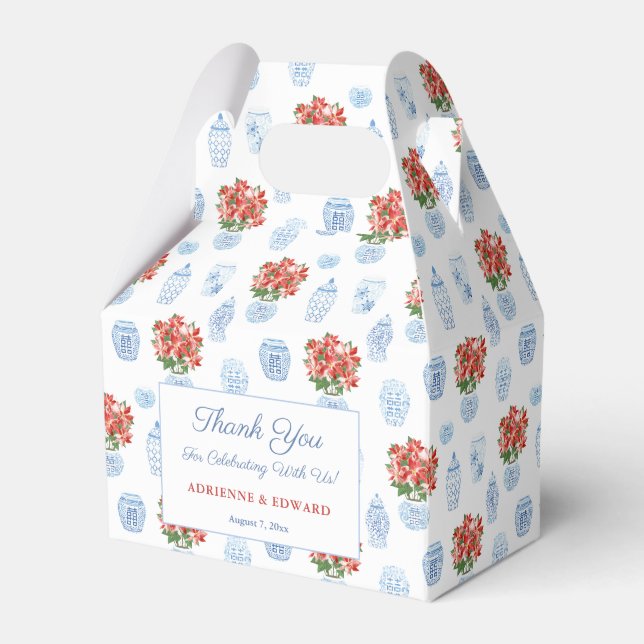 Chinoiserie Chic Poinsettia jul Bröllop Presentaskar (Framsidan Sidan)