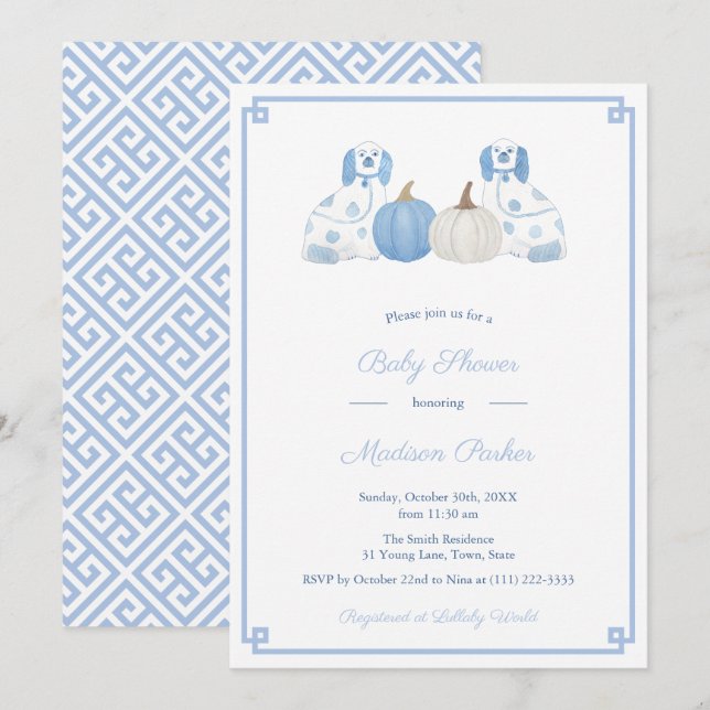 Chinoiserie Chic Pumpkins Fall Baby Shower Party Inbjudningar (Fram/baksida)
