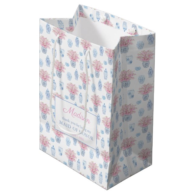 Chinoiserie Chic Rosa & Blue Bridesmaids Tack (Framsidan Vinklad)