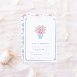 Chinoiserie Chic Rosa Blue Girl Baby Shower Party Inbjudningar