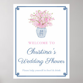 Chinoiserie Chic Rosa och marin blå Möhippa Poster