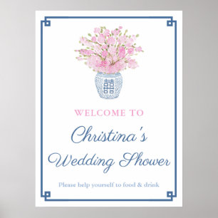 Chinoiserie Chic Rosa och marin blå Möhippa Poster
