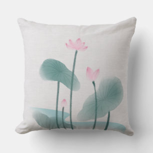 Chinoiserie Chinese Bläck Tvättar Blommigten Paint Kudde