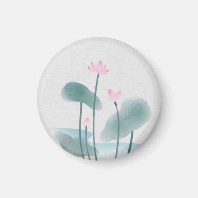 Chinoiserie Chinese Bläck Tvättar Blommigten Paint Magnet (Framsidan)