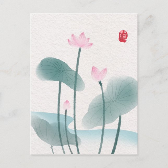 Chinoiserie Chinese Bläck Tvättar Blommigten Paint Vykort (Framsida)