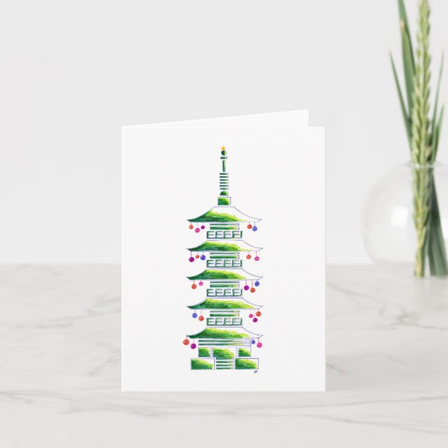 Chinoiserie Christmas Pagoda: Blank Note Card Kort (Framsida)