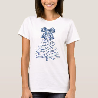 Chinoiserie Christmas Tree Blue Bow Christmas T Shirt