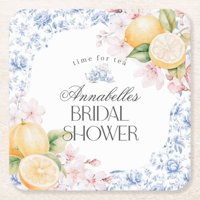 Chinoiserie Citron Te-fest Bröllopsdekor Underlägg Papper Kvadrat (Framsidan)