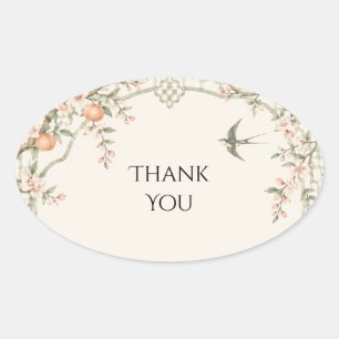 Chinoiserie Citrus Blossom Sval Sticker Ovalt Klistermärke