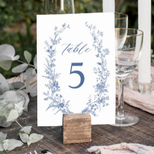 Chinoiserie Classic Blue Blommigt Bröllop Bordsnummer