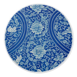 Chinoiserie ClassiChinese Blommigt Cobalt Blue Knopp