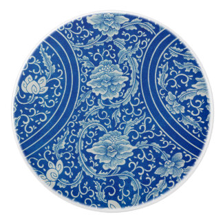 Chinoiserie ClassiChinese Blommigt Cobalt Blue Knopp