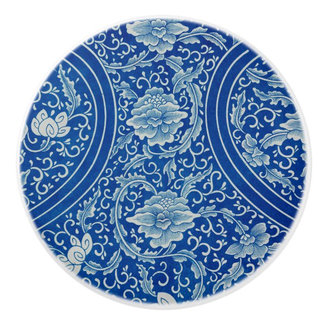 Chinoiserie ClassiChinese Blommigt Cobalt Blue Knopp (Framsidan)