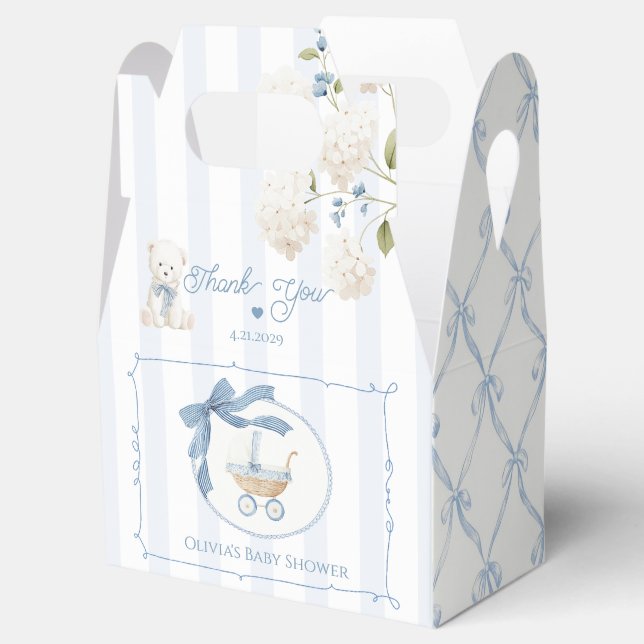 Chinoiserie Coquette carriage Blue Baby Shower Presentaskar (Öppnad)