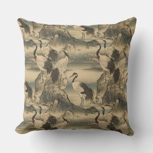 Chinoiserie Crane Bird Scenery Kudde (Framsida)