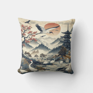 Chinoiserie Crane Bird Scenery Mönster Kudde