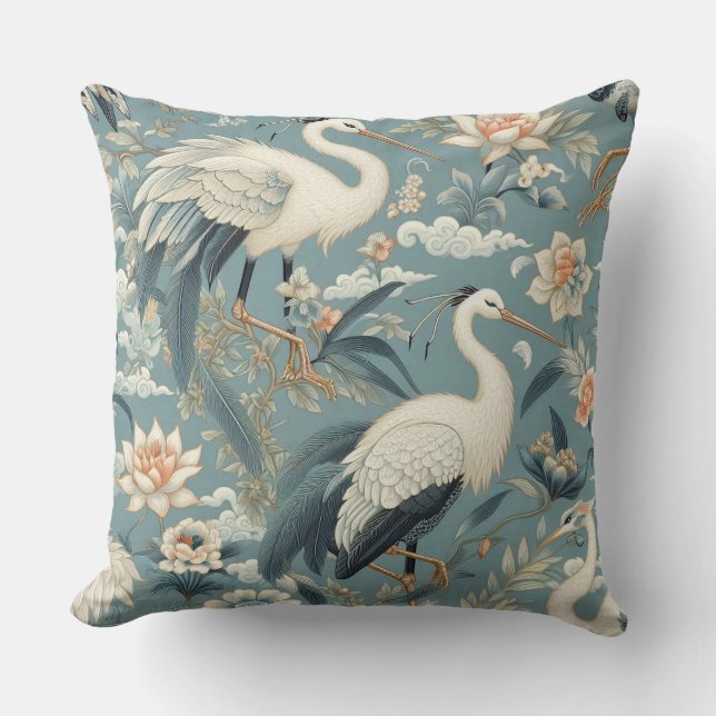 Chinoiserie Crane Blue and White Kudde (Framsida)