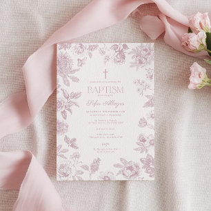 Chinoiserie Dammt Rosa Toile Blommig Dopklänning Inbjudningar