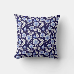 Chinoiserie Delft Blå Blommönster Porslin Kudde