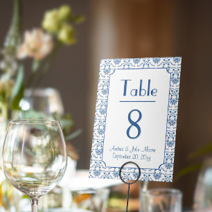 Chinoiserie Delft Blått Mönster Bordnummer Inbjudningar