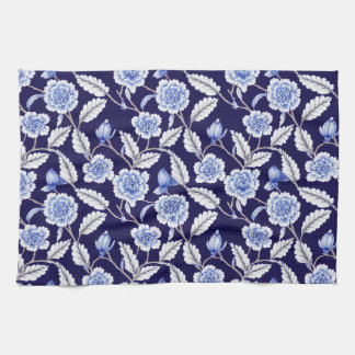 Chinoiserie Delft Blue Blommigt Porcelain Mönster Kökshandduk