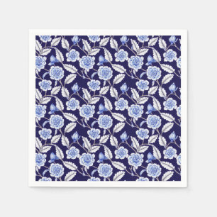 Chinoiserie Delft Blue Blommigt Porcelain Mönster Pappersservett