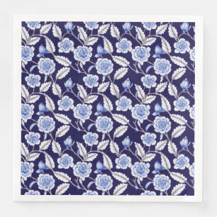 Chinoiserie Delft Blue Blommigt Porcelain Mönster Pappersservett