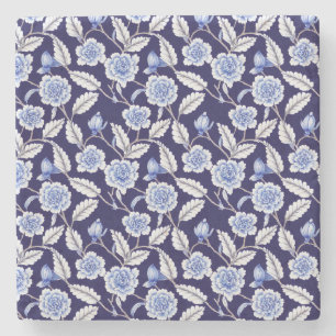 Chinoiserie Delft Blue Blommigt Porcelain Mönster Stenunderlägg