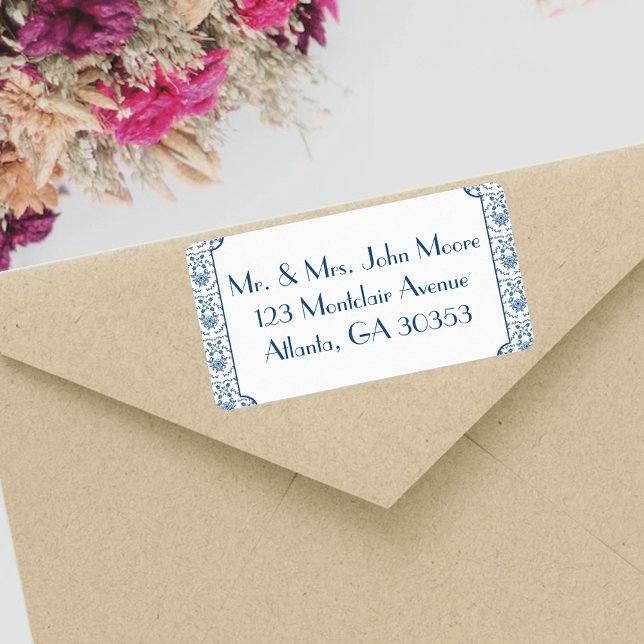 Chinoiserie Delft Blue Mönster ・ Anpassningsbar Adressetikett (Skapare uppladdad)