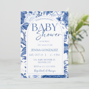 Chinoiserie Delft Blue White Baby Shower Inbjudningar