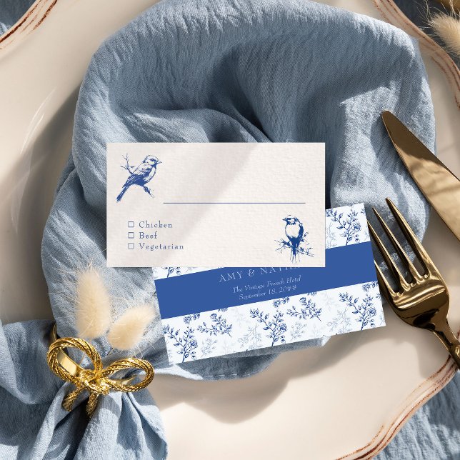 Chinoiserie dubbla-sided Blue Bröllop Placeringskort (Wedding name place card from Chinoiserie Wedding Collection by Darling & May)