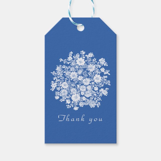Chinoiserie dusty blue floral thank you favor presentetikett (Framsidan)
